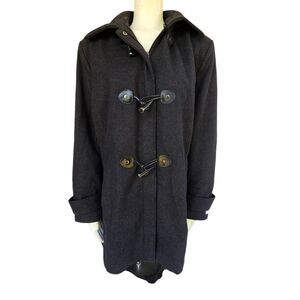 Calvin Klein Women’s 2X Wool Blend Duffle Coat Black Hooded Toggle Front Lined